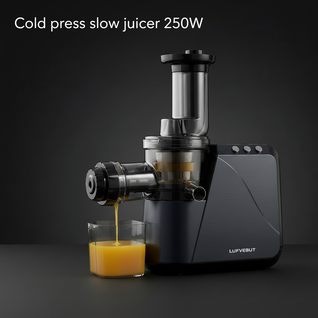Titre : LUFVEBUT Extracteur de Jus à Froid 250W – Grande Ouverture, Sans BPA, Rendement Élevé